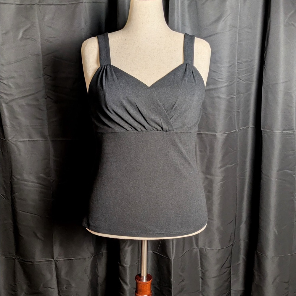Elegant Vintage Women's Black Slim Fitted Ruched Tank Top
